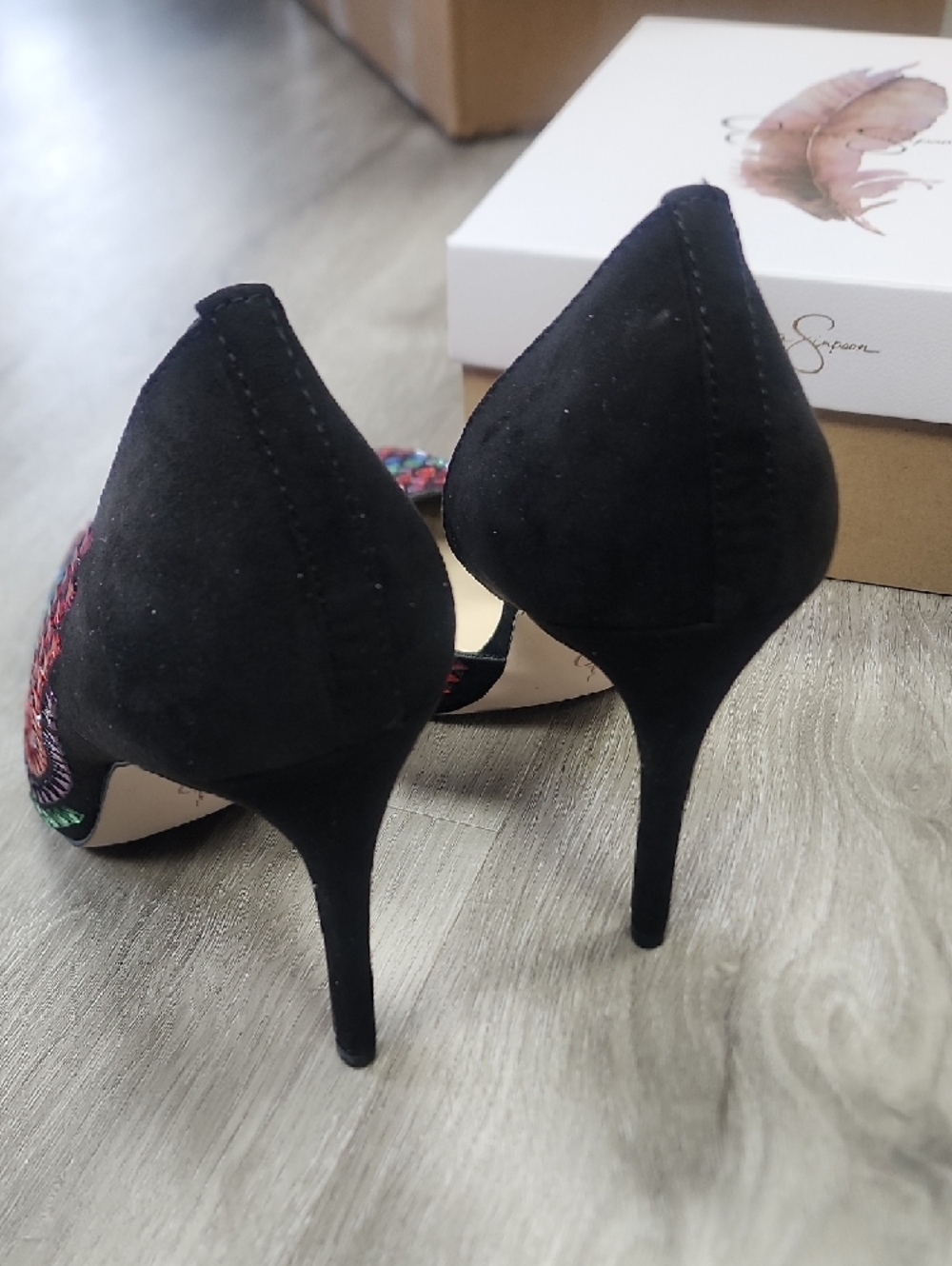 Jessica Simpson Black Multicolor Studded Pointed-Toe Stiletto Heels - Picture 4 of 6